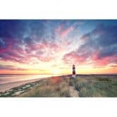 Leuchtturm-Fototapete Sonnenuntergang Rosa Blau – Vliestapete 3,75 m x 2,50 m Küstenmotiv 