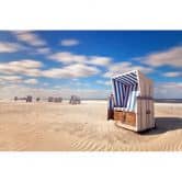 Strandkorb-Fototapete Dünen Blau Beige – Vliestapete 3,75 m x 2,50 m Nordseefeeling 