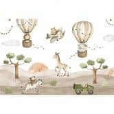 Safari Kids Dieren Beige Groen 3,75 x 2,50 m - Kinder fotobehang avontuur 