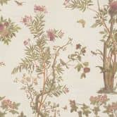Florale Mustertapete mit Schmetterlingen Beige Grün Rosa - Vliestapete Naturmotiv 