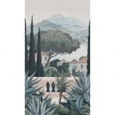 Fototapete Toskana Landschaft Blau Grün – Mediterrane Vliestapete – erweiterbar 