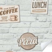 Selbstklebende Tapete & Möbelfolie - Kaffe und Pizza - weiß, beige - Rolle 840x53 cm  
