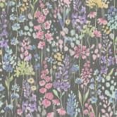 Papier peint aquarelle floral gris foncé multicolore - papier peint fleuri contrasté - papier peint intissé 