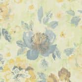 Papier peint fleuri Vintage Vert Jaune - papier peint rétro floral pastel - papier peint intissé 