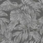 papier peint jungle anthracite gris argenté avec effet métallique - papier peint palmier 