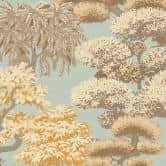 Vliestapete Bäume Natur blau beige Tapete Wandtapete Wald Blätter Landschaft  