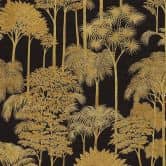 Vliestapete Wald Bäume Palmen schwarz gold Tapete Wandtapete Natur Landschaft Flur 