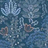 Papier peint à fleurs style rétro Bleu Blanc - papier peint intissé floral avec feuilles 