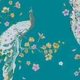 Blumentapete mit Vögeln - Tapete Pfau Türkis Gelb - Florale Tapete Designer 
