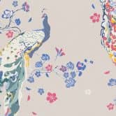 blomstertapet gråblå - blomstertapet med fugle - non-woven tapet påfugl 