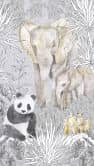 Tierwelt-Fototapete Grau Bunt - Dschungeltiere Panda Elefant Erdmännchen - Vliestapete 