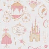Prinses behang roze beige - kinderbehang met kasteel & koets  