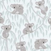 Koala-Tapete Hellblau Grau - Kindertapete mit Koalas und Ästen 