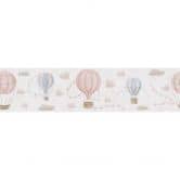 Hot air balloon border Pink Blue Beige - Children's room border with pennants 