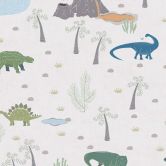 Dinosaurier-Tapete Bunt auf Beige - Vliestapete mit Vulkan und Urzeit-Motiv 