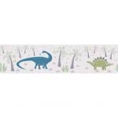 Dinosaurier-Borte Kinderzimmer Beige Grün Blau - Deko mit Urzeit-Motiv 