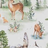 Bosdieren behang aquarel look groen beige - kinderkamer behang dieren 