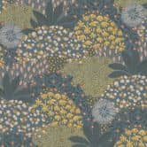 papier peint feuilles pétrole - papier peint fleuri vintage jaune bleu - papier peint intissé fleuri 