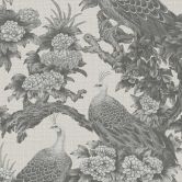 Fugletapet creme grå - Ikke-vævet tapet med påfugle og blomstermønstre i et vintage-look 