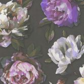 Florale Tapete mit Pfingstrosen Schwarz Lila – Elegante Blumentapete – Vliestapete 