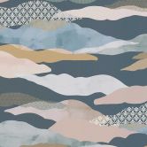 Abstrakte Tapete Berge Aquarell - Vliestapete in Blau Beige Rosa - Mustertapete 