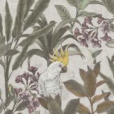 Dschungel-Tapete mit Kakadu - Vliestapete Beige Grün Lila - Exotische Mustertapete 