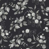 Florale Aquarell-Tapete Schwarz Grau – Vliestapete mit Blättern – Elegantes Naturmotiv 