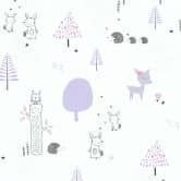 A.S. Création Kinderzimmertapete Little Love Vliestapete mit niedlichen Wald Tieren lila, weiß, grau, schwarz 