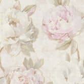 Papier peint floral pivoines rose beige - papier peint intissé style aquarelle - vintage 