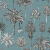 Papier peint palmier pétrole noir et blanc - Papier peint intissé tropical vintage illustré 