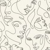 Papier peint à visages Line-Art crème noir - Papier peint intissé moderne art abstrait 
