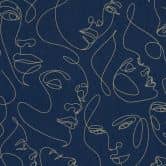 Papier peint visage bleu foncé or - Papier peint intissé Line-Art moderne élégant art 