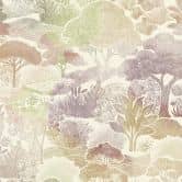 Papier peint paysage pastel beige vert - Papier peint intissé botanique illustré 