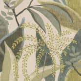 Papier peint intissé avec motif de feuilles dans les tons de vert sur fond beige 
