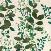 Non-woven wallpaper with a green leaf pattern on a white background 