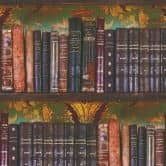 Papier peint intissé Bibliothèque vintage avec livres anciens et fond ornemental 