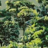 Papier peint intissé avec des arbres impressionnistes dans les tons de vert sur fond vert 