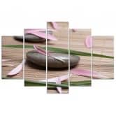 Leinwandbild 5 teilig, Stein-Zen-Blumen 