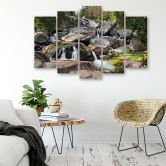 Leinwandbild 5 teilig, Wasserfall Wald Bach Felsen 