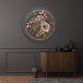 Rundes Leinwandbild Beige Blumen und Blätter 