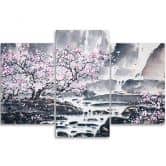 Leinwandbild 3-teilig, Japan Kirschblüte Rosa Natur 