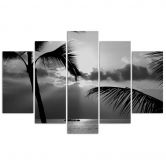 Wandbild 5-teilig, Meer Palmen Schwarz und Weiß 