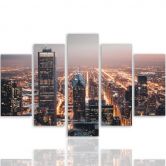 5-delige canvasprint, Wolkenkrabber Stadsnacht 