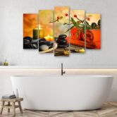 Leinwandbild 5 teilig, Steine Zen Blumen 