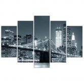 Leinwandbild 5 teilig, New York Bridge Schwarz und Weiß 