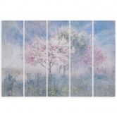 5 stuk canvas print, een bloeiende boom in de oude weide vervaagd 