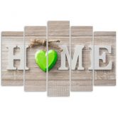 Leinwandbild 5 teilig, Home Herz Shabby Grün 