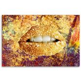 Leinwandbild, Abstrakte goldene Lippen 