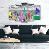Wandbild 5-teilig, Bunte New York Stadt Panorama 