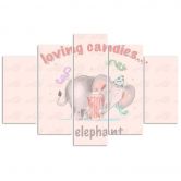 Leinwandbild 5 teilig, Rosa Elefant 